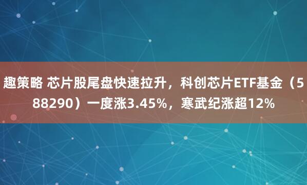 趣策略 芯片股尾盘快速拉升，科创芯片ETF基金（588290）一度涨3.45%，寒武纪涨超12%