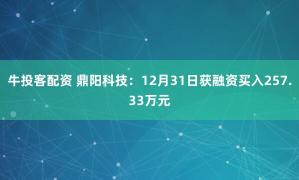 牛投客配资 鼎阳科技：12月31日获融资买入257.33万元